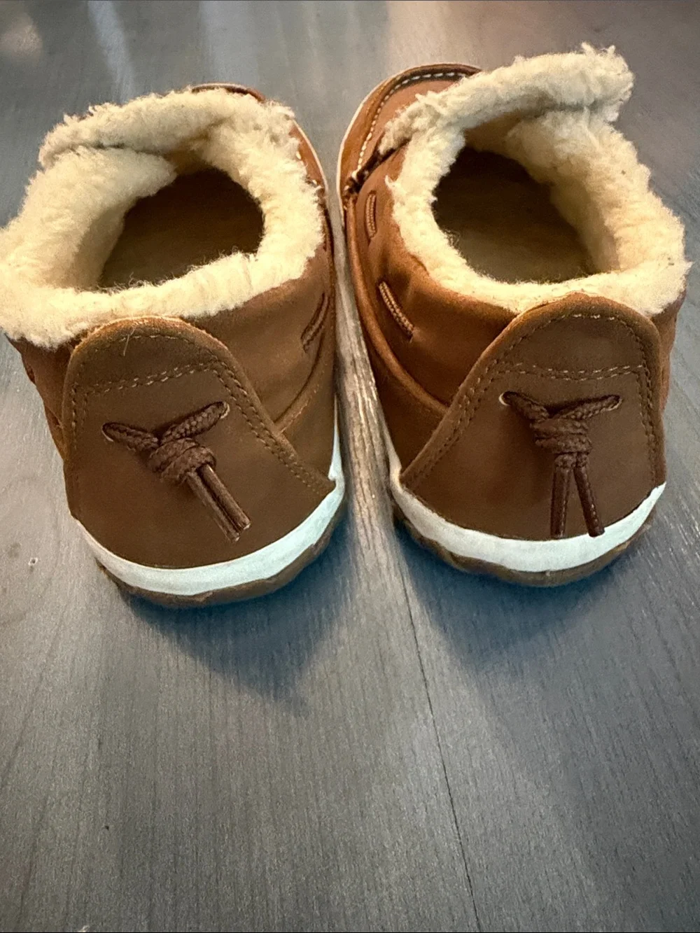 Sperry Tan Brown Faux-Shearling Slip-On Moccasins for Kids